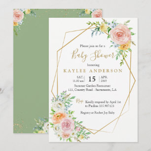 Carte d'invitation Baby shower or floral