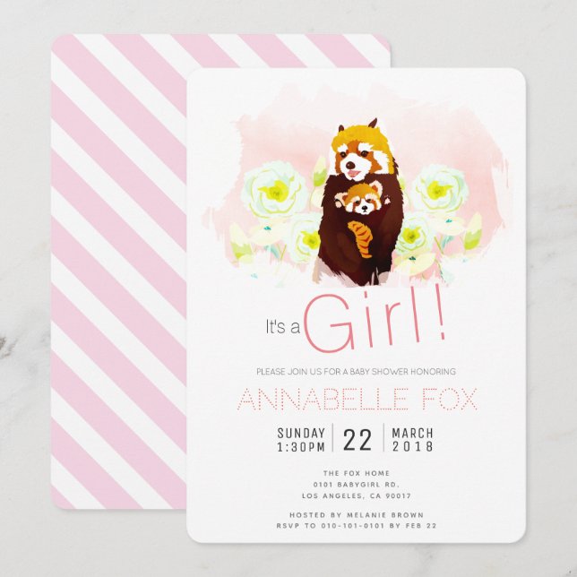 Carte d'invitation Baby shower "Panda rouge" pour  (Devant / Derrière)