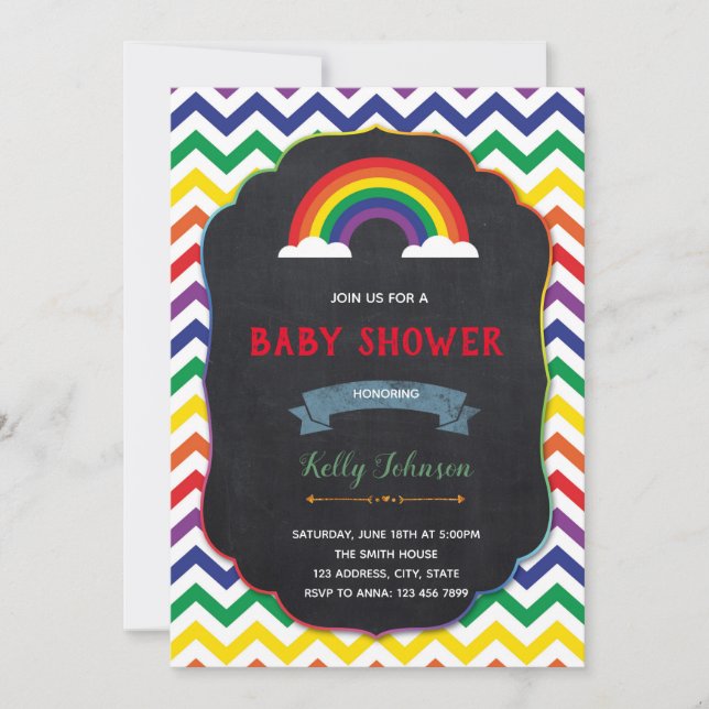 Carte d'invitation baby shower Rainbow (Devant)