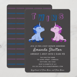Carte d'invitation Baby shower Unicorn Twins