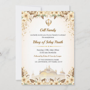 Carte d'invitation Bhog de Sehaj Path, Carte Bhog
