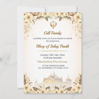 Carte d'invitation Bhog de Sehaj Path, Carte Bhog