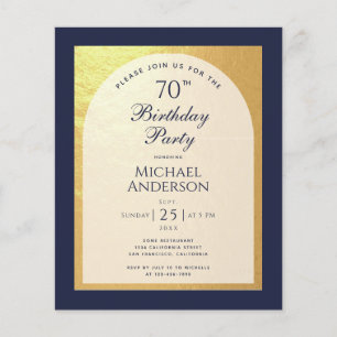 Carte d'invitation bleu marine et or pour les 70 a