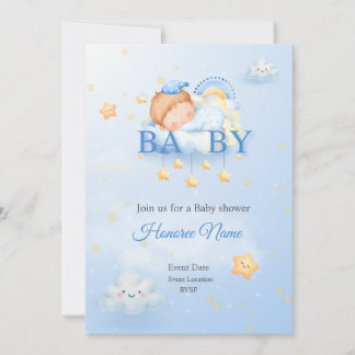 Carte d'invitation Bleue Baby shower
