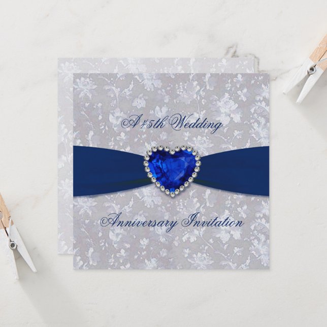 Carte d'invitation Bold Damask 45e anniversaire 13 (Devant/Arrière en situation)