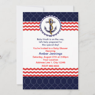 Carte d'invitation d'ancre à chevron nautique bleu