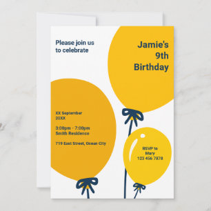 Carte d'invitation d'anniversaire 9 ans avec ballo