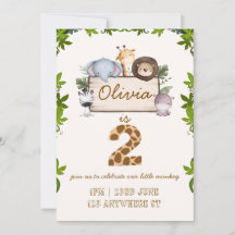 Carte d'invitation d'anniversaire aux animaux de l