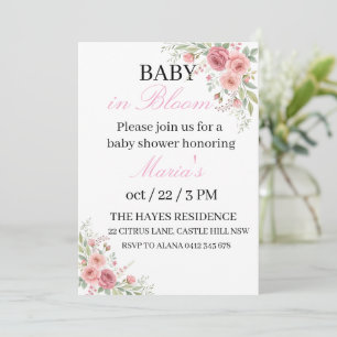 Carte d'invitation d'anniversaire Baby in Bloom