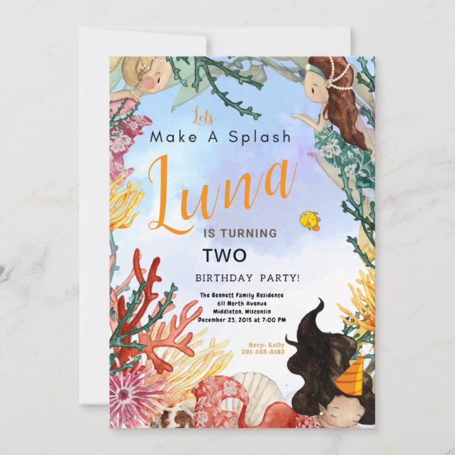 Carte d'invitation d'anniversaire balnéaire (Devant)