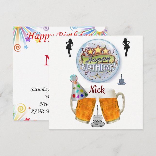 Carte d'invitation d'anniversaire Bière (Devant / Derrière)