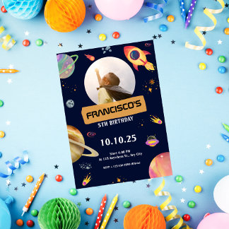 Carte d'invitation d'anniversaire Blue Space Thème