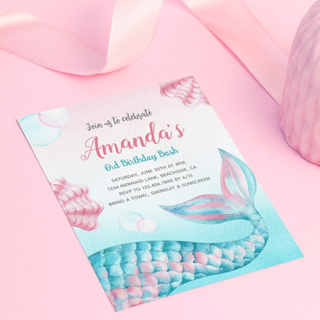 Carte d'invitation d'anniversaire Budget Sirène aq (Créateur téléchargé)