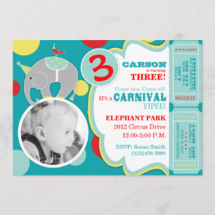 Carte d'invitation d'anniversaire Circus Elephant 