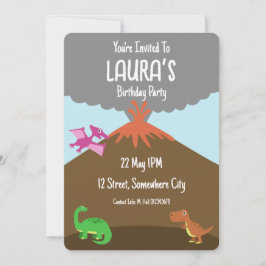 Carte d'invitation d'anniversaire de dinosaure de 