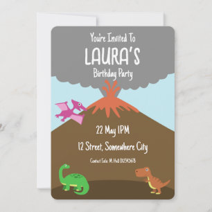 Carte d'invitation d'anniversaire de dinosaure de
