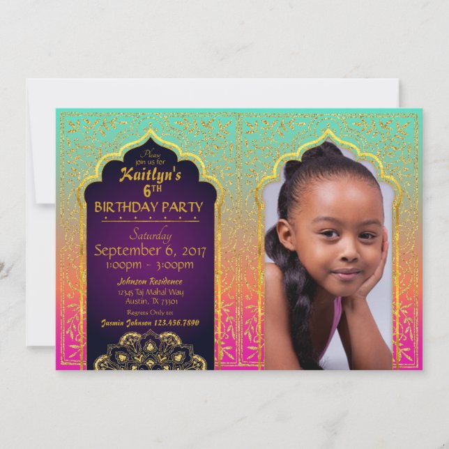Carte d'invitation d'anniversaire de mille et une (Devant)
