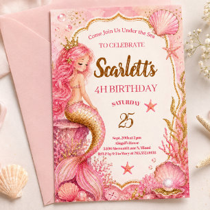 Carte d'invitation d'anniversaire de sirène rose e