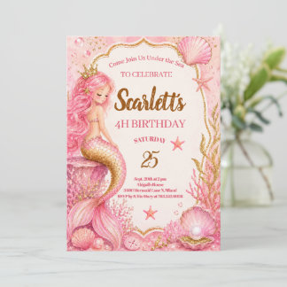 Carte d'invitation d'anniversaire de sirène rose e