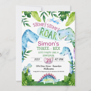 Carte d'invitation d'anniversaire dinosaure T Rex 
