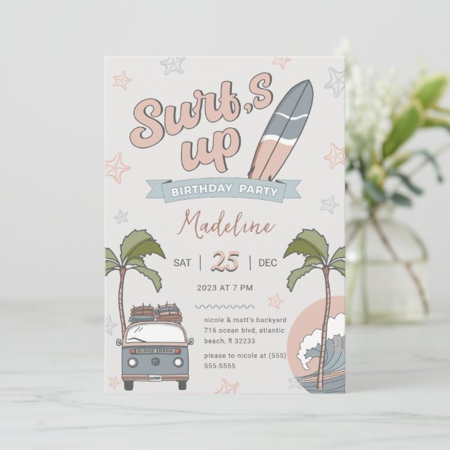 Carte d'invitation d'anniversaire du surf Ocean Be (Debout devant)