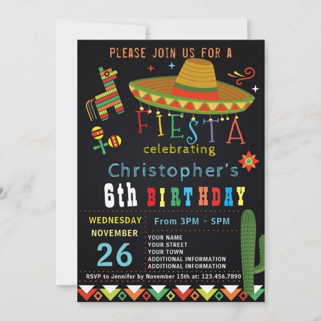 CARTE D'INVITATION D'ANNIVERSAIRE FIESTA MEXICAINE (Devant)