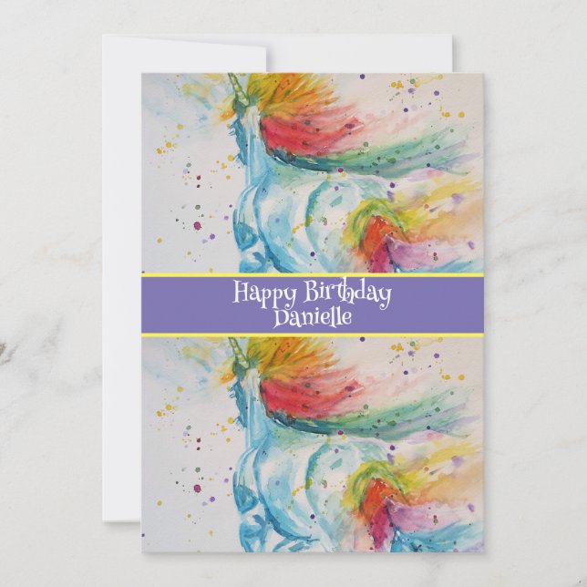 Carte d'invitation d'anniversaire fille licorne ar (Devant)