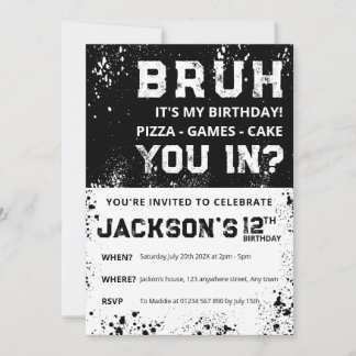 Carte d'invitation d'anniversaire garçon BRUH Grun