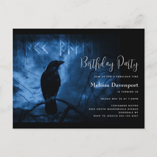 Carte d'invitation d'anniversaire Goth Corbeau noi (Devant)