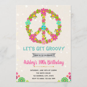Carte d'invitation d'anniversaire hippie