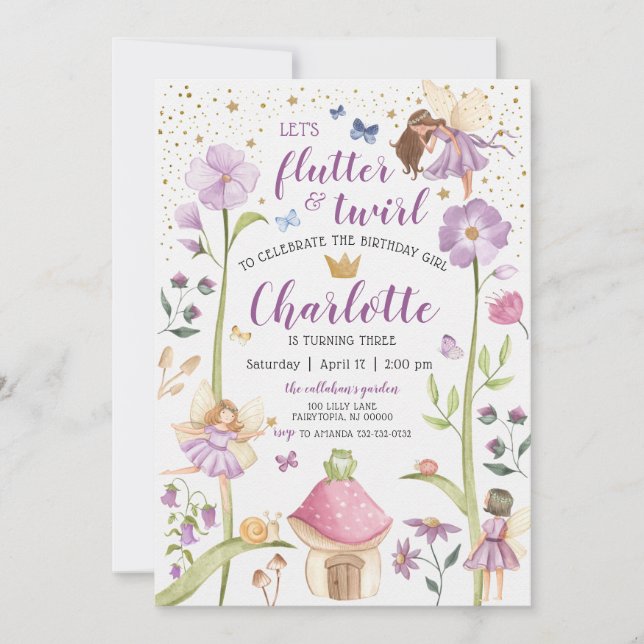 Carte d'invitation d'anniversaire Jardin de fées e (Devant)