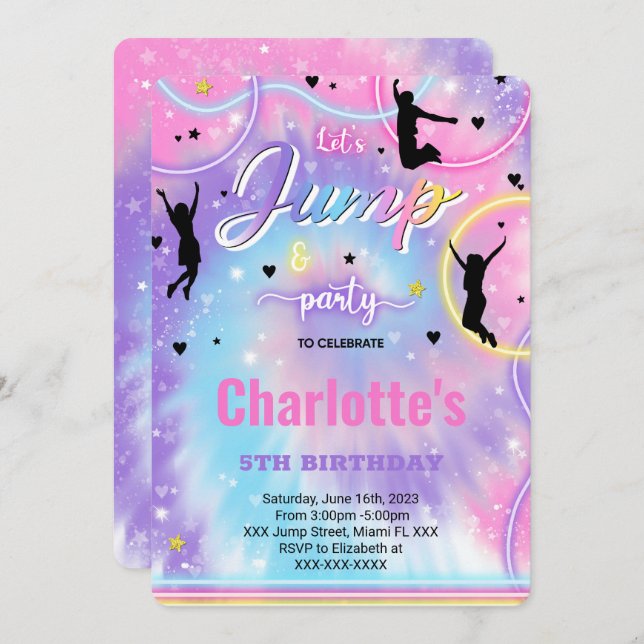Carte d'invitation d'anniversaire Jump (Devant / Derrière)