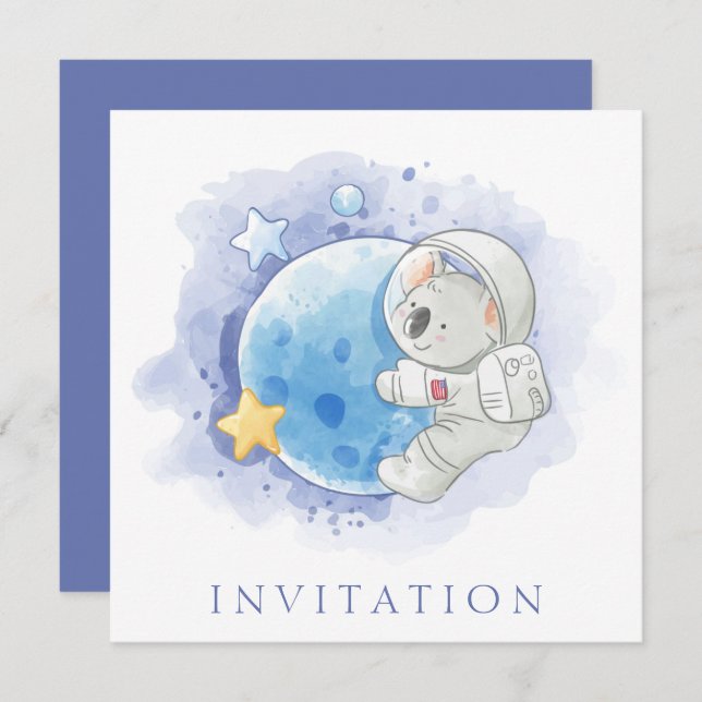 CARTE D'INVITATION D'ANNIVERSAIRE : KOALA SUR LA L (Devant / Derrière)
