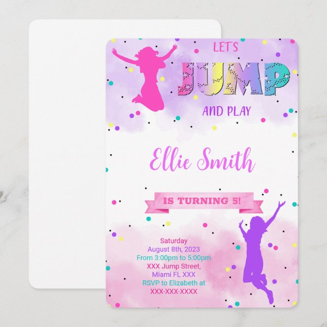 Carte d'invitation d'anniversaire Let's Jump (Devant / Derrière)