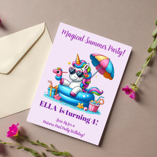 Carte d'invitation d'anniversaire Licorne Fille po
