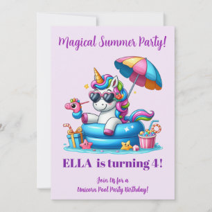 Carte d'invitation d'anniversaire Licorne Fille po