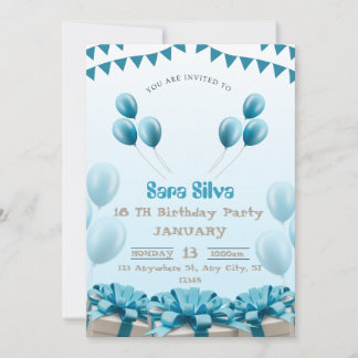 Carte d'invitation d'anniversaire moderne bleue