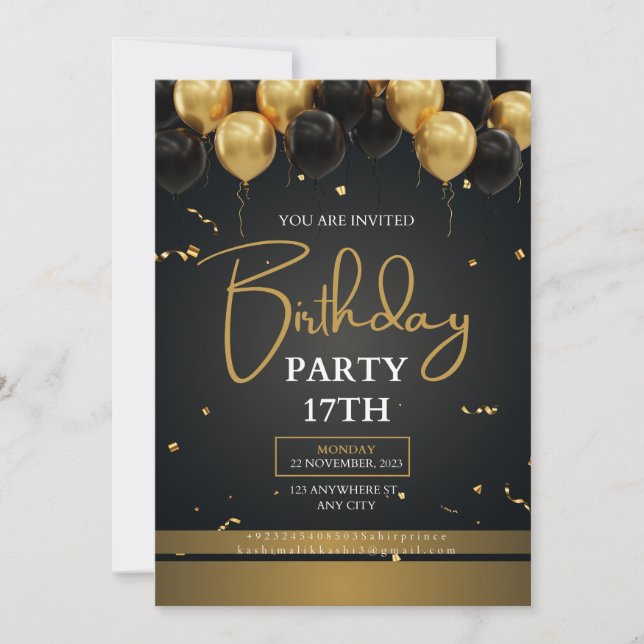 Carte d'invitation d'anniversaire modifiable  (Devant)