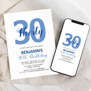 Carte d'invitation d'anniversaire Monogramme Bleu 