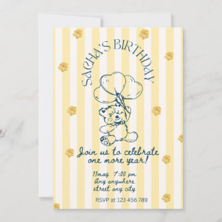 Carte d'invitation d'anniversaire Ourson jaune en