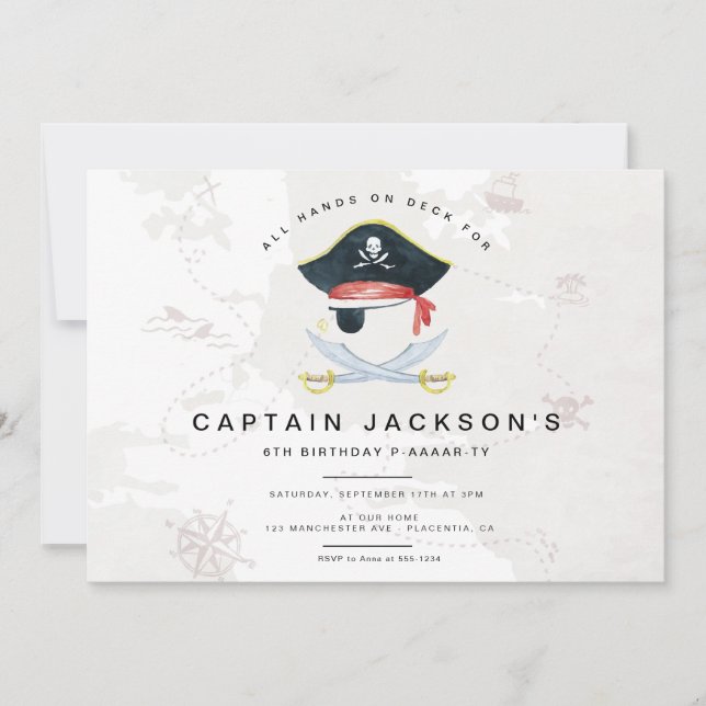 Carte d'invitation d'anniversaire Pirate Moderne p (Devant)