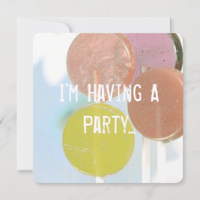 CARTE D'INVITATION D'ANNIVERSAIRE RETRO LOLLIPOPS  (Devant)
