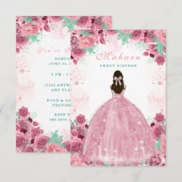 Carte d'invitation d'anniversaire rose sweet sixte