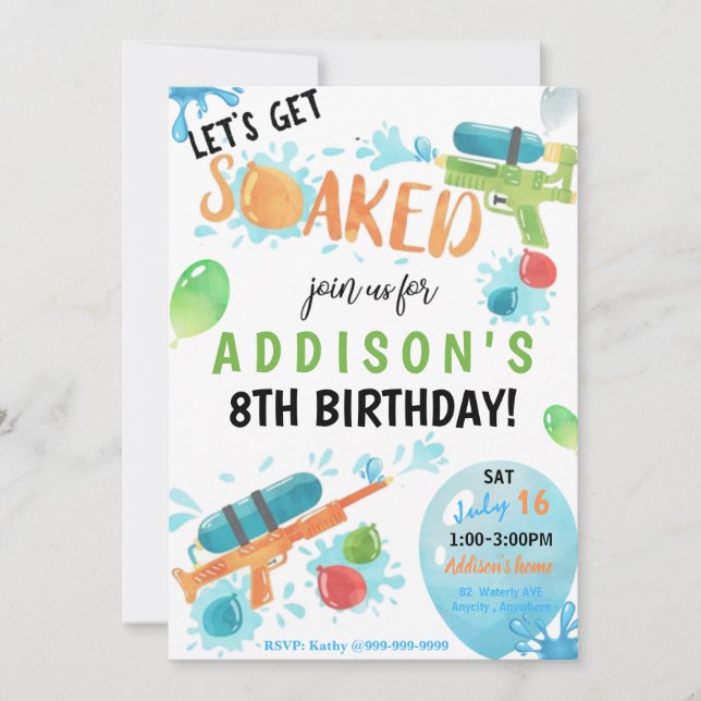 Carte d'invitation d'anniversaire Super Soaker (Devant)