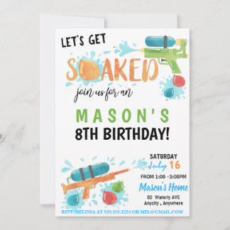 Carte d'invitation d'anniversaire Super Soaker
