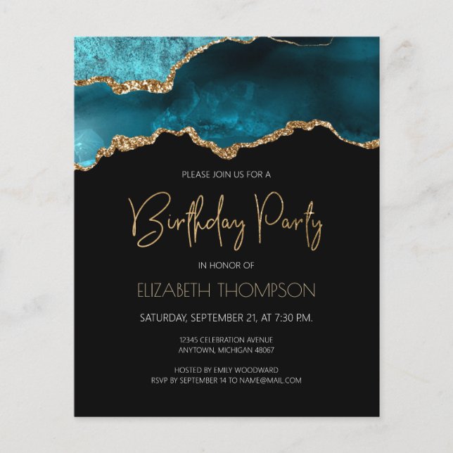 Carte d'invitation d'anniversaire Teal Agate Budge (Devant)