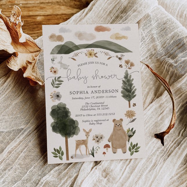 Carte d'invitation de Baby shower Boho Woodland (Créateur téléchargé)