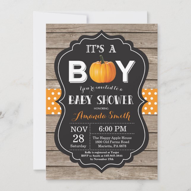 Carte d'invitation de Baby shower d'automne Rustiq (Devant)