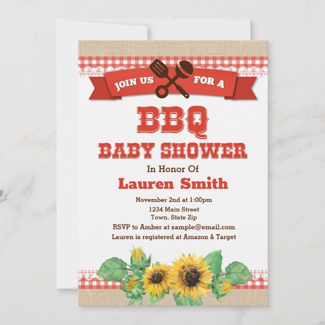 Carte d'invitation de baby shower de barbecue de (Devant)