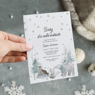 Carte d'invitation de Baby shower d'hiver pour ani